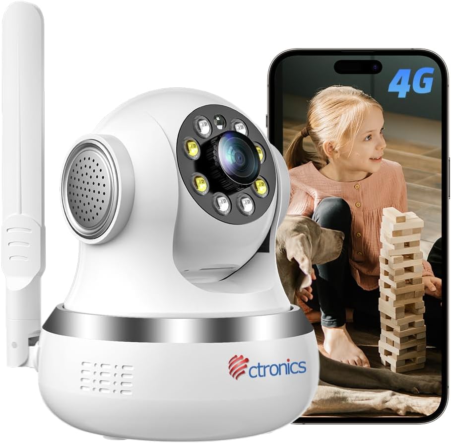 3G/4G LTE Caméra Surveillance Intérieur avec Carte SIM Détection Humaine/Mouvement Suivi Automatique pour Bébé/Animaux
