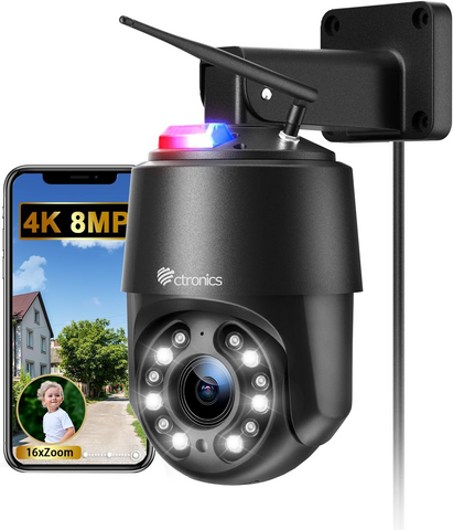 4K 8MP 16X Zoom Optique Caméra Surveillance WiFi Extérieure avec Auto Balayage/Suivi/Zoom