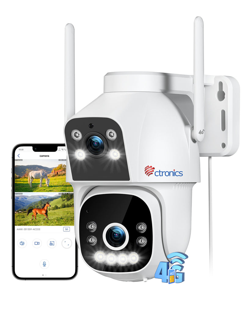 Caméra intelligente 4G LTE à double objectif avec Zoom 4X et vision nocturne couleur