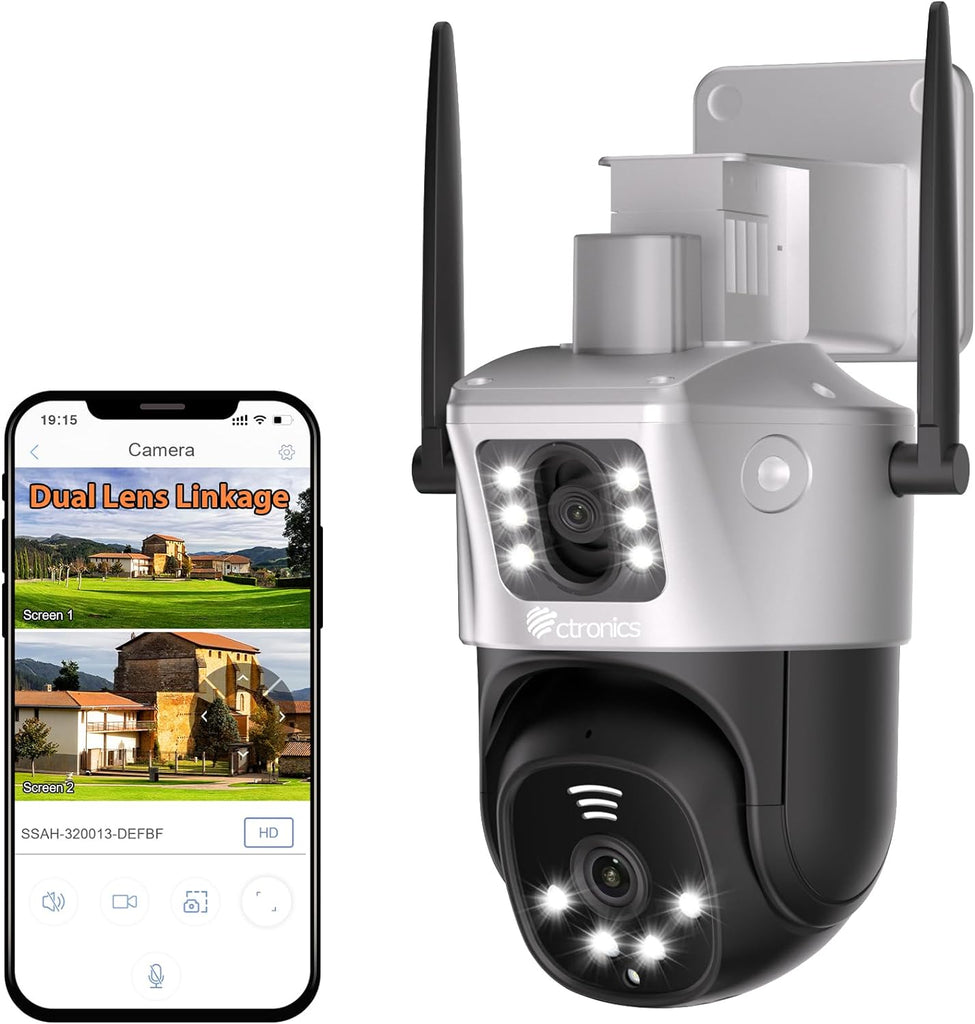 Caméra Surveillance WiFi Exterieure Double-Objectif Double-Vue 2,4GHz/5GH Auto Tracking Détection Humaine