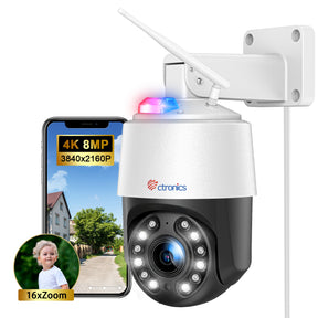 4K 8MP 16X Zoom Optique Caméra Surveillance WiFi Extérieure avec Auto Balayage/Suivi/Zoom