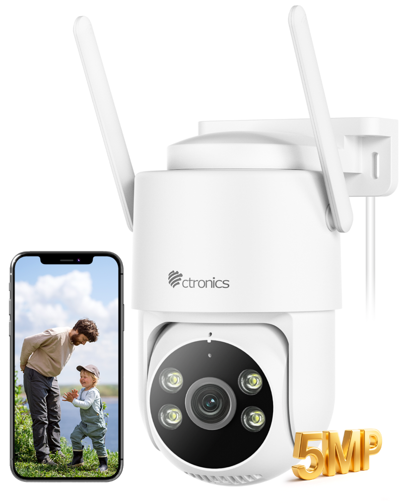 Ctronics Caméra de surveillance WiFi 5MP avec WiFi bi-bande avec détection de personnes/voitures/animaux