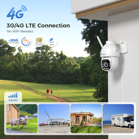 Ctronics 2.5K 4MP 3G/4G LTE Caméra de surveillance extérieure avec carte SIM, caméra IP PTZ pour extérieur, détection de personnes