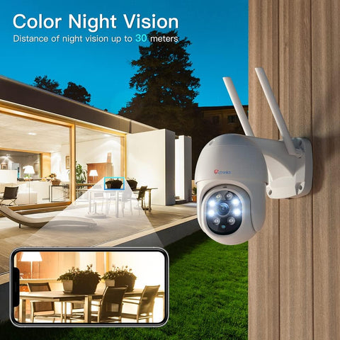 Caméra Surveillance WiFi Extérieure PTZ Caméra IP 360° Vision Nocturne Couleur Détection Humaine Suivi Automatique