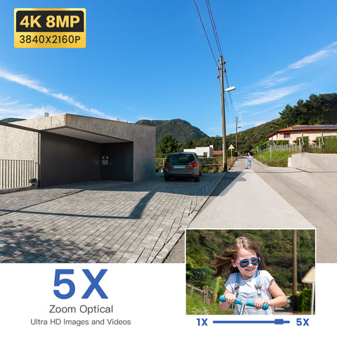 4K 8MP 5X Zoom Optique Caméra Surveillance WiFi Extérieure 2,4/5 GHz WiFi Caméra IP Détection Humain/Véhicule/Animaux