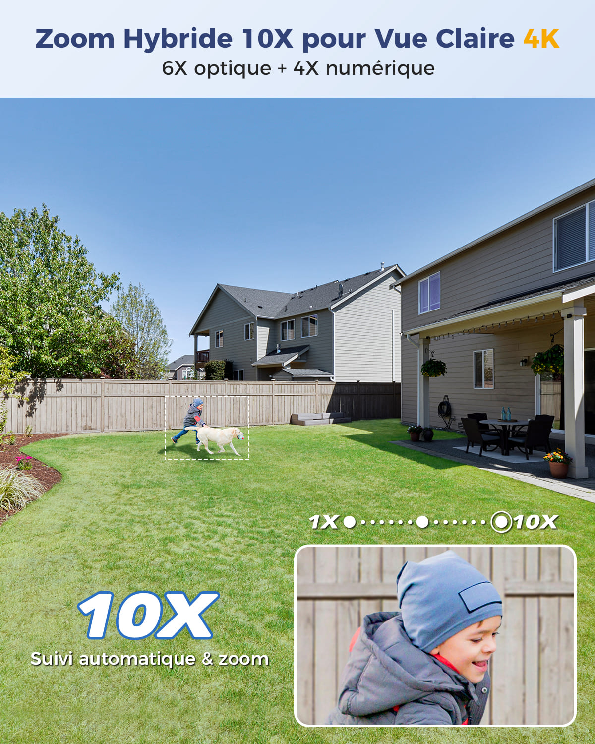 Ctronics 10X zoom hybride 4K Caméra de surveillance extérieure double objectif, suivi automatique / détection des personnes / véhicules / animaux, FTP & NVR