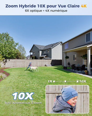 Ctronics 10X zoom hybride 4K Caméra de surveillance extérieure double objectif, suivi automatique / détection des personnes / véhicules / animaux, FTP & NVR
