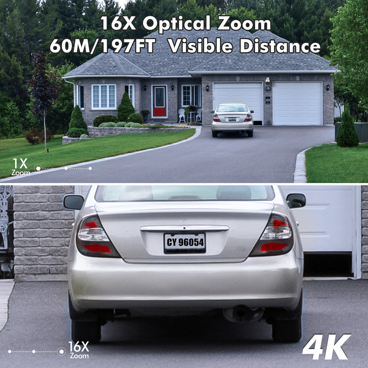 4K 8MP 16X Zoom Optique Caméra Surveillance WiFi Extérieure avec Auto Balayage/Suivi/Zoom