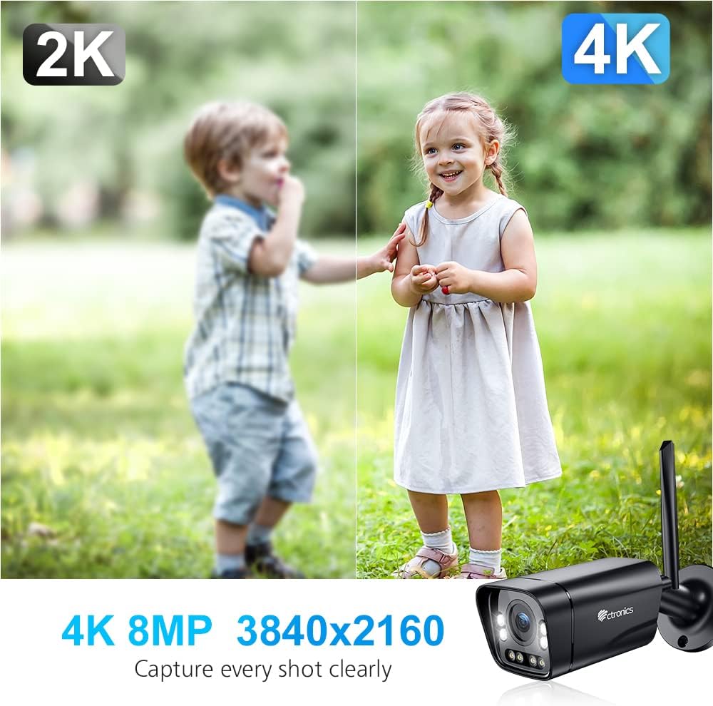 4K 8MP Caméra Surveillance WiFi Exterieure avec Détection Véhicule/Humaine 5X Zoom Numérique