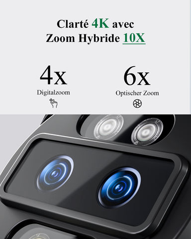 [Zoom Hybride 10X] 4K Caméra Surveillance Extérieure, Double Objectif, Détection Humains/Véhicules/Animaux