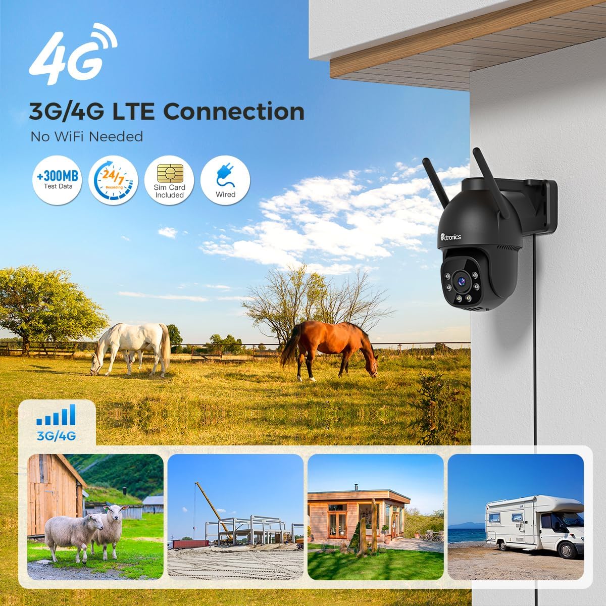 Ctronics 3G/4G LTE Caméra de Surveillance Extérieure avec Carte Sim Vision Nocturne Couleur 30M