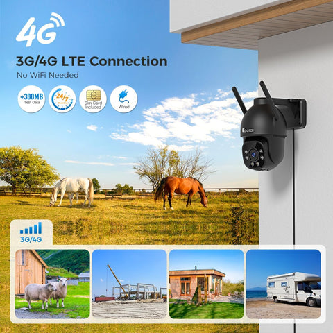 Ctronics 3G/4G LTE Caméra de Surveillance Extérieure avec Carte Sim Vision Nocturne Couleur 30M