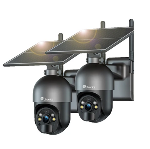 Ctronics Caméra Surveillance Extérieure 5MP Solaire 6W, Sans Fil, Alarme, Vision Nocturne, Détection Humaine