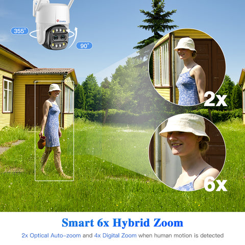 Caméra de Surveillance Extérieure à Zoom Hybride 6X avec Double Objectif avec Traçage Humanoïde à Zoom Automatique