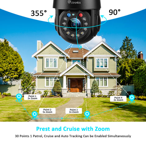 10x Optical Zoom 5MP Ctronics Caméra Surveillance WiFi Extérieure  Suivi Auto avec Zoom e Croisière Détection Humaine