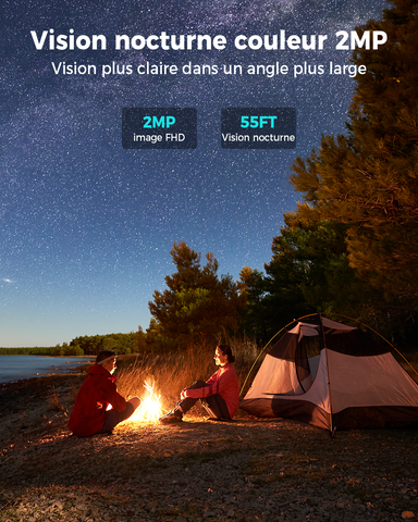 Caméra de sécurité intelligente 2MP avec vision nocturne et détection de corps