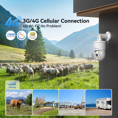 Ctronics 【Métal plein】 5MP Caméra de surveillance extérieure 4G LTE avec carte SIM, détection des personnes / véhicules / animaux, suivi automatique, PC / Smartphone
