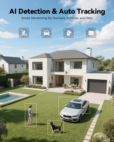 Ctronics Caméra de surveillance WiFi 5MP avec WiFi bi-bande avec détection de personnes/voitures/animaux