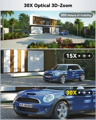 Ctronics 4K 30X 3D Zoom Optique Caméra Surveillance Extérieure, 180M Nuit Vision & Auto Cruise & Zoom