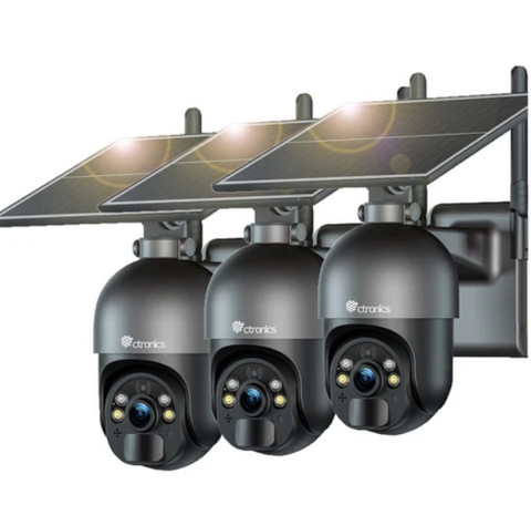 Ctronics Caméra Surveillance Extérieure 5MP Solaire 6W, Sans Fil, Alarme, Vision Nocturne, Détection Humaine
