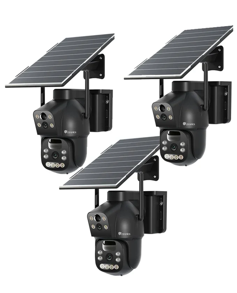 Ctronics Caméra Surveillance Extérieur 4G LTE Double Objectif, Noir Sans Fil, Batterie 15600mAh, Panneau Solaire 8W, Carte SIM Vision Nocturne Couleur, Détection PIR PC/Cloud/IP66-NO WiFi