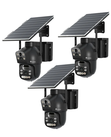 Ctronics Caméra de surveillance sans fil à double objectif 4G LTE Batterie 15600mAh et panneau solaire 8W