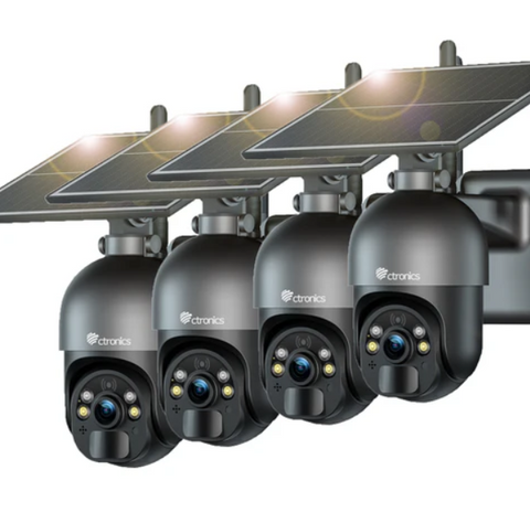 Ctronics Caméra Surveillance Extérieure 5MP Solaire 6W, Sans Fil, Alarme, Vision Nocturne, Détection Humaine