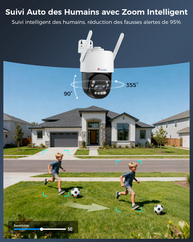 Ctronics Caméra de surveillance extérieure 4K à zoom hybride 10X avec détection des personnes / véhicules / animaux, vision nocturne couleur 8MP, Wi-Fi 2,4/5 GHz, métal