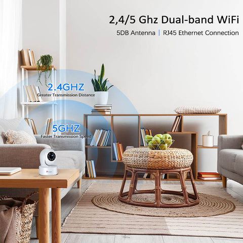 Caméra Surveillance Intérieure AKINGUAR 4K/8MP - WiFi Double Bande, 360°, Détection Personne/animal/pleurs, Audio Bidirectionnel, Carte 64Go Incluse