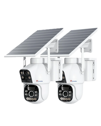 Ctronics Caméra de surveillance sans fil à double objectif 4G LTE Batterie 15600mAh et panneau solaire 8W