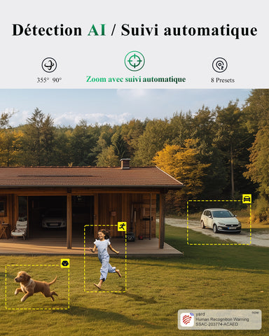 [Zoom Hybride 10X] 4K Caméra Surveillance Extérieure, Double Objectif, Détection Humains/Véhicules/Animaux