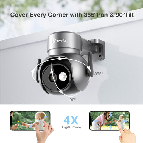 4K 8MP Caméra Surveillance WiFi Extérieure avec Projecteur, 2,4/5Ghz WiFi PTZ Caméra Détection Humaine/Animaux/Véhicule