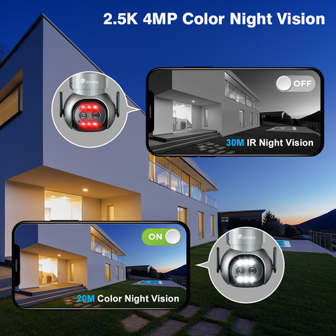 2.5K 4MP Caméra Surveillance WiFi Extérieure avec Double Objectif WiFi 2.4/ 5GHz Zoom Hybride 6X