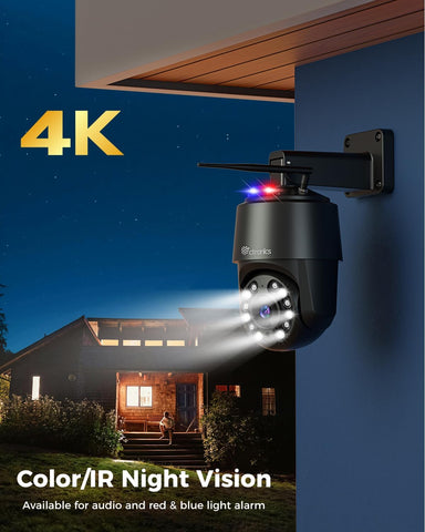 4K 8MP Caméra Surveillance Extérieure WiFi 2,4/5GHz Détection Humain Véhicule Animal Suivi Auto Rouge Bleue Alarme Lumière