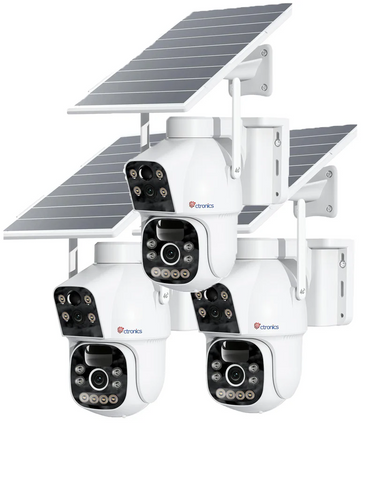 Ctronics Caméra de surveillance sans fil à double objectif 4G LTE Batterie 15600mAh et panneau solaire 8W