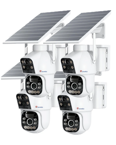 Ctronics Caméra de surveillance sans fil à double objectif 4G LTE Batterie 15600mAh et panneau solaire 8W