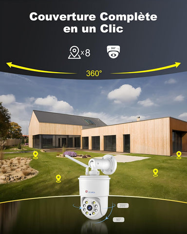4K 8MP Caméra Surveillance Extérieure, Suivi Automatique 2.4/5Ghz WiFi Détection Humaine/Véhicule/Animal Tout-Métal