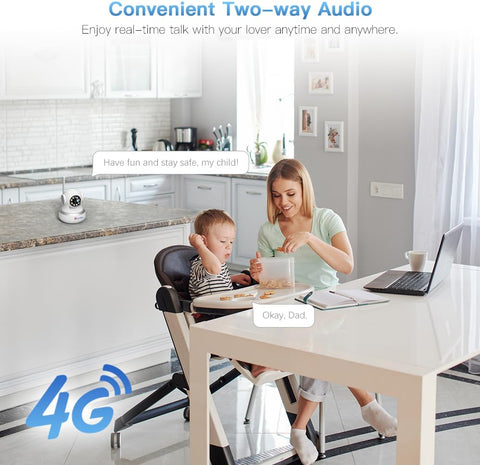3G/4G LTE Caméra Surveillance Intérieur avec Carte SIM Détection  Humaine/Mouvement Suivi Automatique pour Bébé/Animaux