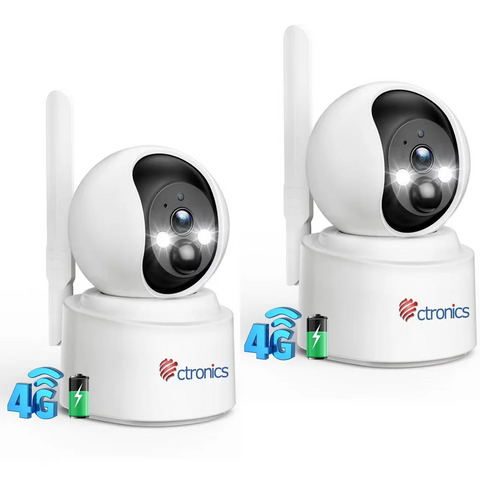 Ctronics 4G LTE & Batterie- 2K Caméra Surveillance Intérieur avec Carte SIM Vision Nocturne Couleur Cloud/PC/Pas WiFi