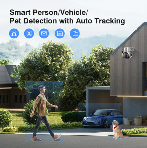 4K 8MP Caméra Surveillance WiFi Extérieure avec Projecteur, 2,4/5Ghz WiFi PTZ Caméra Détection Humaine/Animaux/Véhicule