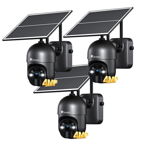 Caméra de Surveillance Solaire 4MP 4G Ctronics - Détection PIR + IA, Vision Nocturne Couleur 30m