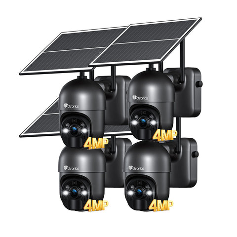Caméra de Surveillance Solaire 4MP 4G Ctronics - Détection PIR + IA, Vision Nocturne Couleur 30m