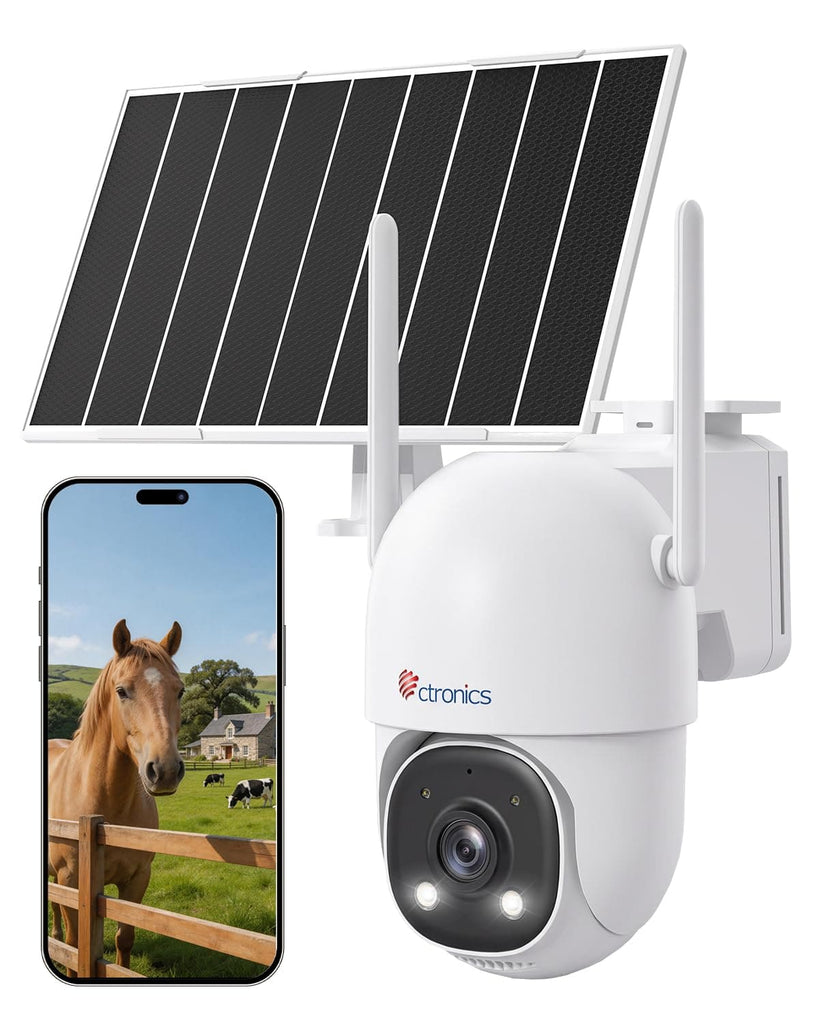 Ctronics Caméra de Surveillance Suivi Auto 30m, 24/7 AOV Solaire 4G | 8W Panneau Solaire,13500mAh Batterie,Carte SIM incluse,Vision Nocturne ,Détection Humaine