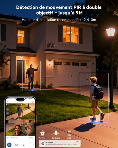 Ctronics Double Objectif Camera Surveillance WiFi Exterieure sans Fil, 2.4/5GHz WiFi Caméra, 8W Panneau Solaire & 10400mAh Batterie, Double PIR, Vision Nocturne Couleur, 128GB TF/Cloud/PC, IP66