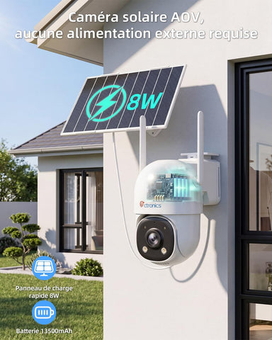 Ctronics Caméra de Surveillance Suivi Auto 30m, 24/7 AOV Solaire 4G | 8W Panneau Solaire,13500mAh Batterie,Carte SIM incluse,Vision Nocturne ,Détection Humaine