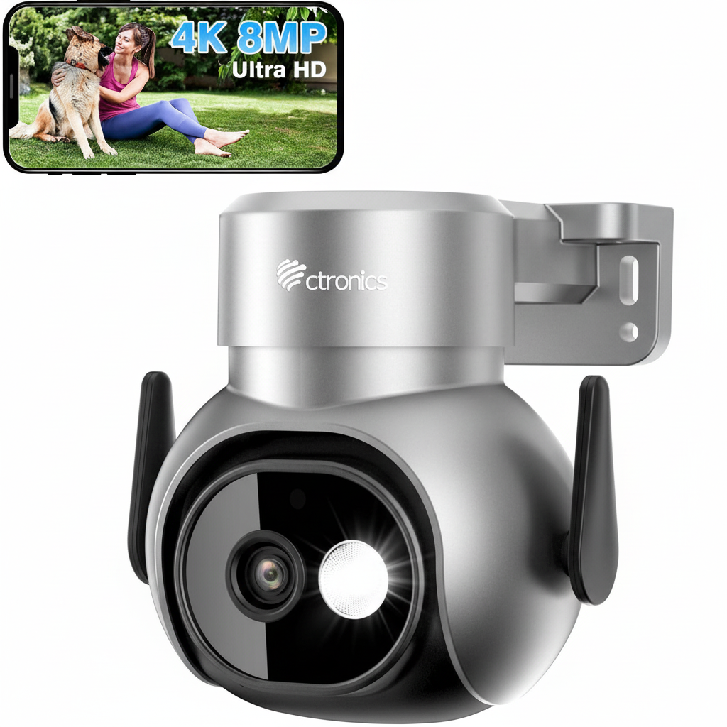 4K 8MP Caméra Surveillance WiFi Extérieure avec Projecteur