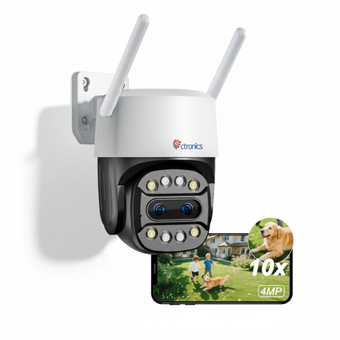 Ctronics Zoom Hybride 10X Caméra de Surveillance Extérieure 2,5K