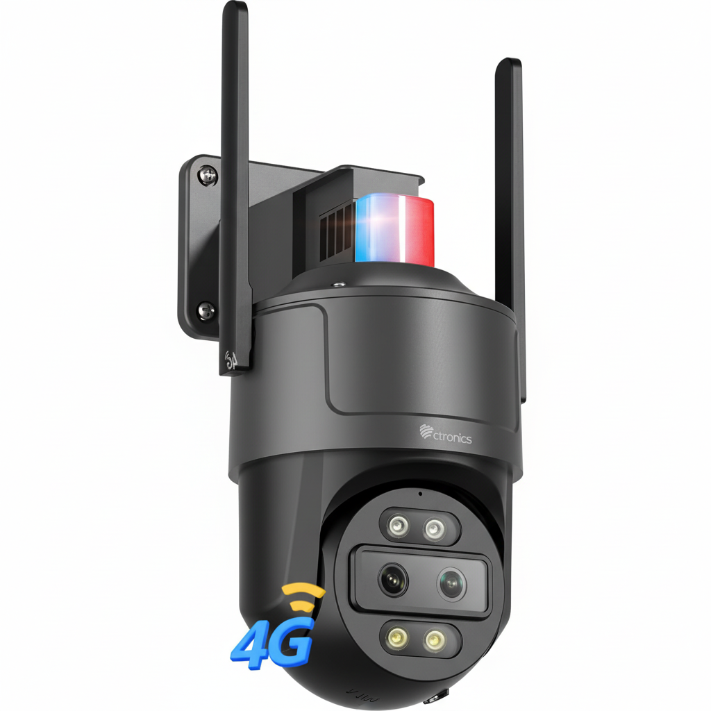 Ctronics 2.5K 4G LTE Caméra de Surveillance Extérieure à Double Objectif