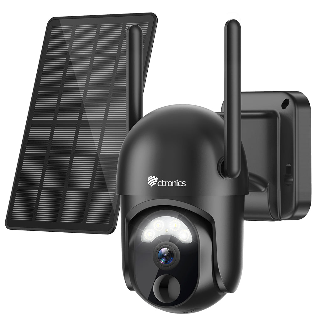 Ctronics 2K 3MP Caméra Surveillance WiFi Extérieur sans Fil Solaire PTZ IP Caméra de Surveillance sur Batterie