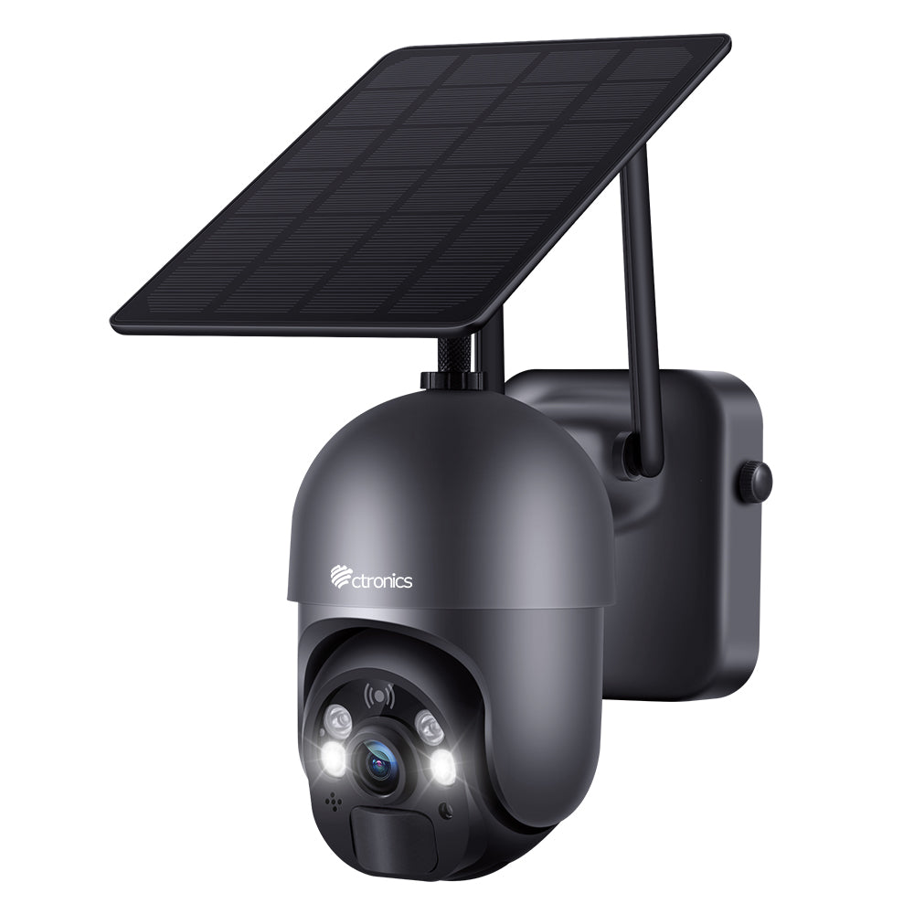 Ctronics 1080P Caméra Surveillance Solaire WiFi Extérieure avec Panneau Solaire Détection PIR